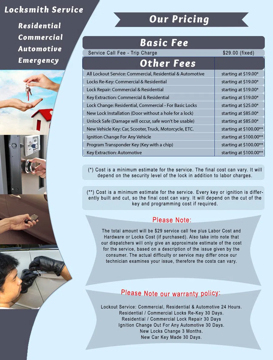 Price List - Local Locksmith Services 