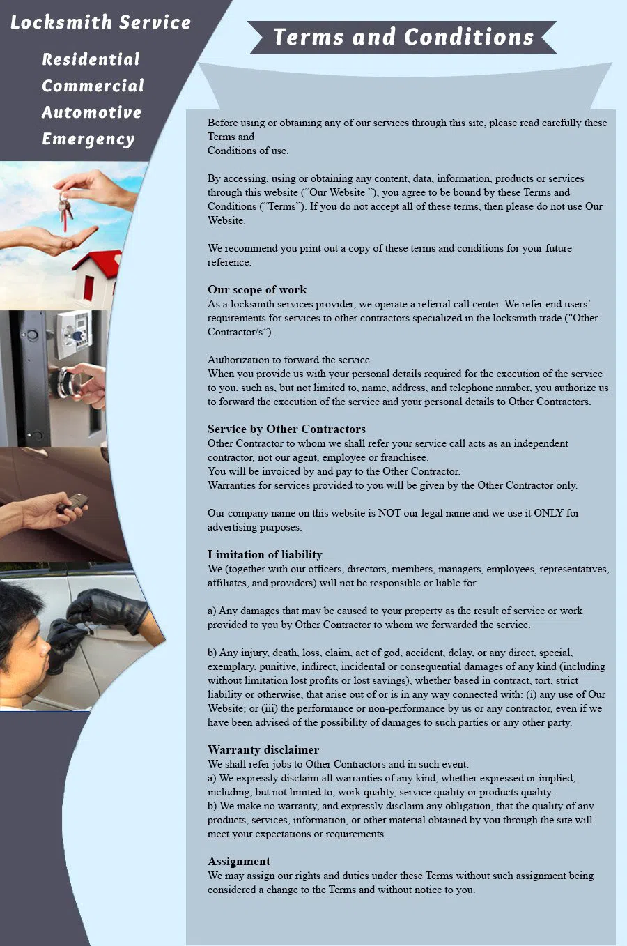 Terms and Conditions - East Hartford Locksmith